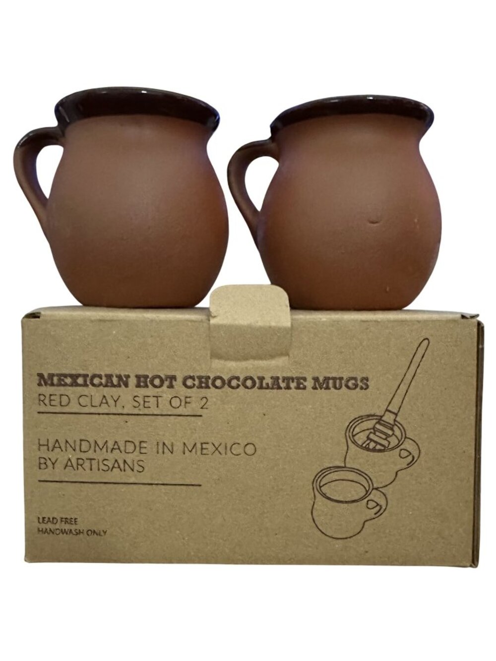 Verve Red Clay Mugs for Mexican Hot Chocolate Set of 2 Lead Free Handmade Mexico